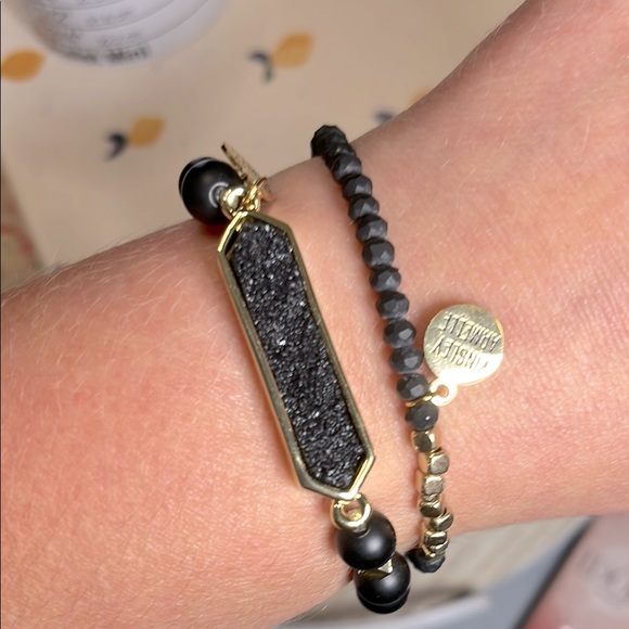 Kinsley Armelle Jewelry - Two piece Kinsley Armelle EUC black and gold bracelets, stretchy